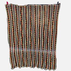 Crochet Afghan Vintage Mile a Minute Stitch 70's 80's Olive Orange Gold 48" x 64